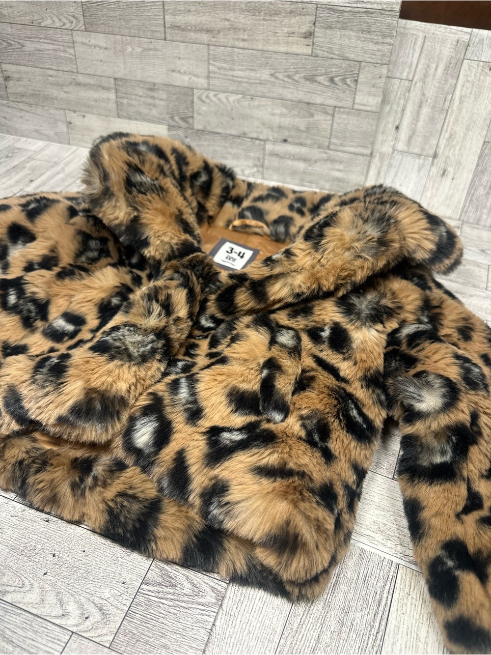 Cotton on Kids! Faux Fur Leopard Print Kids Jacket - Brown/Black like New Sz 3/4